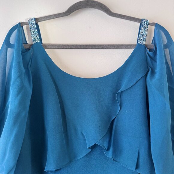 💃 NWT Alexander by Daymor Teal Cold Shoulder Tiered Dress Sz 8 –Wedding, Formal - Picture 5 of 12